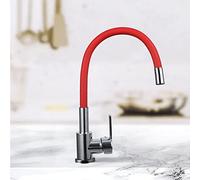Multi-Color Rotating Kitchen Faucet Hot & Cold Water Mixer Tap Deck Installation for Modern Kitchens Stylish Red Finish Easy to Install Design