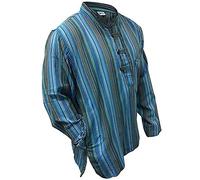 Multi Colore Mix dharke Strisce Leggero Comodo Maniche Lunghe Tradizionale Nonno Camicia, Hippy Boho, Turchese, 4XL