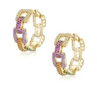 Multi-colori cristallo ovale cerchio orecchini per le donne in argento sterling 925 posta piccola perla CZ strass cerchio orecchini per le donne, Large, Rame, Perla