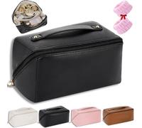 Multi-Compartment Toiletry Cosmetics Bag,PU Leather Waterproof Travel Toiletry Bag,Travel Makeup Bag for Women,Makeup Organizer with Multiple Pockets (Black)