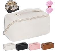 Multi-Compartment Toiletry Cosmetics Bag,PU Leather Waterproof Travel Toiletry Bag,Travel Makeup Bag for Women,Makeup Organizer with Multiple Pockets (White)