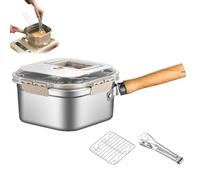 Multi-Function Frying Cooker Set - Fryer, Cooker, Fresh Keeping & Vegetables Washing, 2.6 qt Stainless Steel Portable Outdoor Cooking Pot, for Home Kitchens, Outdoor Use, and Camping (Set A)