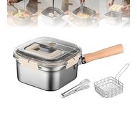 Multi-Function Frying Cooker Set - Fryer, cooker, Fresh Keeping & Vegetables Washing, Portable Outdoor Cooking Pot with Frying Basket, Tongs and Oil Drip Rack (Set A (Without lid))