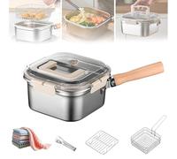 Multi-function Frying Cooker Set - Fryer, Cooker, Fresh Keeping & Vegetables Washing, Stainless Steel Portable Outdoor Cooking Pot, with Basket, Tong And Oil Drip Rack (Set A)