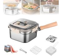 Multi-function Frying Cooker Set - Fryer, Cooker, Fresh Keeping & Vegetables Washing, Stainless Steel Portable Outdoor Cooking Pot, with Basket, Tong And Oil Drip Rack (Set B)