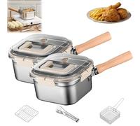 Multi-Function Frying Cooker Set - Fryer, cooker, Fresh Keeping & Vegetables Washing, Stainless Steel Portable Deep Fryer Pot with Frying Basket, Tongs and Oil Drip Rack (2Set)