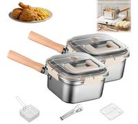 Multi-Function Frying Cooker Set - Fryer, cooker, Stainless Steel Portable Deep Fryer Pot, Fresh Keeping & Vegetables Washing with Frying Basket, Tongs and Oil Drip Rack (2Pcs)