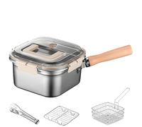 Multi-Function Frying Cooker Set - Fryer, Deep Fryer With Basket, Fresh Keeping & Vegetables Washing, Stainless Steel Deep Fryers Pot With Basket (C(There is a cover))