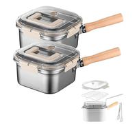 Multi-Function Frying Cooker Set - Fryer, Stainless Steel Deep Fryer, Portable Square Outdoor Frying Pan, Multi-Functional Food Container for Fish Chicken and Fries. (2pcs)