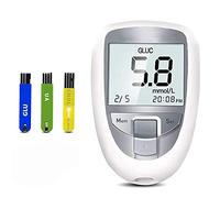 Multi-Function Tester Glucose Monitor Kit Easy-to-Operate Diabetes Testing Kit 3 In 1 Glucosio Uric Acid Total Cholesterol Test Machine Con Meter, 25 zucchero nel sangue, 10 acido urico, 10 colesterol