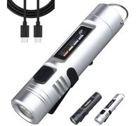 Multi-functional Aluminum Alloy Mini Flashlight, With Clip, Small LED Keychain Flashlights, Rechargeable Pocket Micro Flash Lights Powerful, Travel Miniature Light for Outdoor Camping(3*Silver)