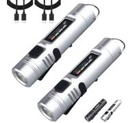 Multi-functional Aluminum Alloy Mini Flashlight, With Clip, Small LED Keychain Flashlights, Rechargeable Pocket Micro Flash Lights Powerful, Travel Miniature Light for Outdoor Camping(2*Silver)