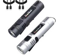 Multi-functional Aluminum Alloy Mini Flashlight, With Clip, Small LED Keychain Flashlights, Rechargeable Pocket Micro Flash Lights Powerful, Travel Miniature Light for Outdoor Camping(Black+Silver)