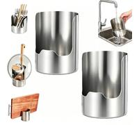 Multi-Functional Kitchen Utensil Holder, Stainless Steel Utensil Holder & Pot Lid Organizer, for Countertop, Space-Saving Vertical Storage Rack for Ladle, Tongs, Cutting Board & More，2pc