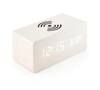 Multi Functional LED Student Electronic Alarm Clock Desktop Digital Clock Wireless Charging Wooden Clock(C)