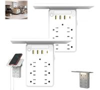 Multi-Functional Power Strip with Panel, Wall Outlet Extender with Shelf and Night Light, 6-Outlet Surge Protector with USB-A USB-C, Multi Plug Outlet Extender, Wall Charger for Home Office (2pcs)