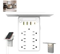 Multi-Functional Power Strip with Panel, Wall Outlet Extender with Shelf and Night Light, 6-Outlet Surge Protector with USB-A USB-C, Multi Plug Outlet Extender, Wall Charger for Home Office (1pcs)