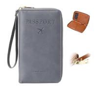 Multi-Functional RFID Passport Holder, Passport Wallet, Anti-Theft Protective Case Travel Wallet for Women Men (Grey)