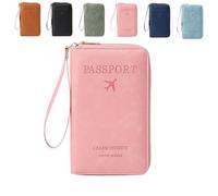 Multi-Functional RFID Passport Wallet, Family RFID Passport Holder for Travel, Secure ID Card Organizer with Anti-Theft Protection, Slim Leather Travel Wallet for Women Men (pink)