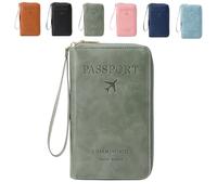 Multi-Functional RFID Passport Wallet, Family RFID Passport Holder for Travel, Secure ID Card Organizer with Anti-Theft Protection, Slim Leather Travel Wallet for Women Men (green)