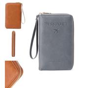 Multi-Functional RFID Passport Wallet,Simple Plain Passport Cases Back To School,passport Holder for Travel Essentials,Travel Wallet,Zipper Travel Card Holder,Anti-Theft Protective Case (Gray)