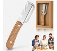 Multi Functional Vegetable Peeler, Stainless Steel Peeler (Sbucciare + Tagliare a Julienne + Lid Opener) with Ergonomic Non-slip Wooden Handle for Tough Skins Potato, Carrot, Pumpkin (3 In 1 Light)