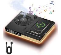 Multi-Funzione Vintage Phonograph6-in-1 Wireless Phone Fast Charger 15W con display digitale LED Profumo Air Machine Bluetooth SpeakerAlarm Clock SpeakerAtmosphere LightPhone Holder legno chiaro