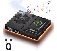 Multi-Funzione Vintage Phonograph6-in-1 Wireless Phone Fast Charger 15W con display digitale LED Profumo Air Machine Bluetooth SpeakerAlarm Clock SpeakerAtmosphere LightPhone Holder legno chiaro