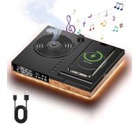 Multi-Funzione Vintage Phonograph6-in-1 Wireless Phone Fast Charger 15W con display digitale LED Profumo Air Machine Bluetooth SpeakerAlarm Clock SpeakerAtmosphere LightPhone Holder legno chiaro