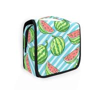 Multi Green Anguria Light - Blue Stripes Cartoon Style Makeup Bag con gancio appeso Grande borsa per il trucco con manico Accessori da viaggio