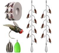 Multi-hook Artificial Fly Fishing Lure Set, Bionic Fly Fishing Bait, Quick Strike Flys Bait Gear with 2 Throwing Aids for Bass Trout, Handmade Swimbait for Freshwater Saltwater(2pcs 7 hooks red,Small)