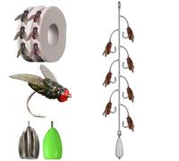 Multi-hook Artificial Fly Fishing Lure Set, Bionic Fly Fishing Bait, Quick Strike Flys Bait Gear with 2 Throwing Aids for Bass Trout, Handmade Swimbait for Freshwater Saltwater(7 hooks red,M)
