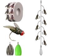 Multi-hook Artificial Fly Fishing Lure Set, Bionic Fly Fishing Bait, Quick Strike Flys Bait Gear with 2 Throwing Aids for Bass Trout, Handmade Swimbait for Freshwater Saltwater(7 hooks green,Small)