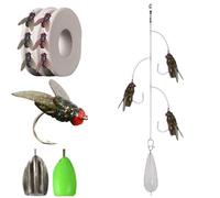 Multi-hook Artificial Fly Fishing Lure Set, Bionic Fly Fishing Bait, Quick Strike Flys Bait Gear with 2 Throwing Aids for Bass Trout, Handmade Swimbait for Freshwater Saltwater(3 hooks green,Large)