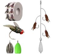 Multi-hook Artificial Fly Fishing Lure Set, Bionic Fly Fishing Bait, Quick Strike Flys Bait Gear with 2 Throwing Aids for Bass Trout, Handmade Swimbait for Freshwater Saltwater(3 hooks red,Small)
