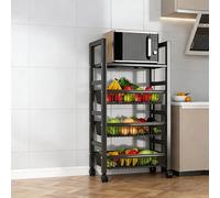 Multi-layer Fruit and Vegetable Storage Rack multifunctional Rolling Storage Cart with Wire Baskets Floor-standing Kitchen Organizer Rack on Wheels for Bathroom Living Room Store.(Black2,50x32x102cm)