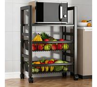 Multi-layer Fruit and Vegetable Storage Rack multifunctional Rolling Storage Cart with Wire Baskets Floor-standing Kitchen Organizer Rack on Wheels for Bathroom Living Room Store.(Black1,58x32x77cm)