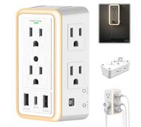 Multi Plug Outlet Surge Protector - 6-Outlet Extender with 2 USB Charging Ports & USB-C and Night Light - 3-Sided Power Strip with Adapter Spaced Outlets (Yellow)
