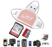 Multi-Port 4 in1 Universal SD TF Card Reader for iPhone, Card Reader for Camera Memory Card (Rose Gold)
