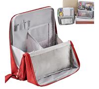 Multi-Purpose Large Capacity Oxford Cloth Standing Makeup Bag - Portable Lightweight Canvas Organizer with Multiple Compartments, Upright Design for Cosmetics & Stationery Storage (Red)