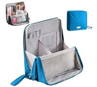 Multi-purpose Large Capacity Oxford Cloth Standing Makeup Bag,Waterproof Makeup Organizer with Compartments, Portable Toiletry Bag for Women and Men,for Travel or Home Use (Blue)