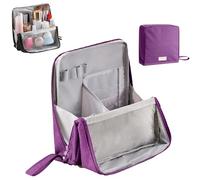Multi-purpose Large Capacity Oxford Cloth Standing Makeup Bag,Waterproof Makeup Organizer with Compartments, Portable Toiletry Bag for Women and Men,for Travel or Home Use (Purple)