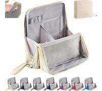 Multi-purpose Large Capacity Oxford Cloth Standing Makeup Bag,Waterproof Makeup Organizer with Multiple Compartments, Upright Design for Cosmetics & Stationery Storage (Beige)