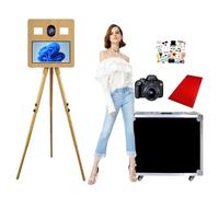 Multi-Purpose Tripod DSLR Photo Booth Machine con Schermo Touch da 15,6 pollici con Fotocamera, Magic Mirror Photobooth per autoscatti con effetto venatura del legno e Foto box,Matrimoni (with Camera)
