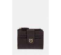 Pinko Portafoglio Mini in Pelle, Marrone, Multiscomparto con Bottone, 9,5x9x3 cm, 6 Slot Portacarte
