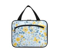 Multi-Small Flowers Butterflies Yellow and Light Blue Hanging Toiletry Bags for Men with Hook, Designer Chic Make up Bags for Essentials for Women Work bolso Viajero para Mujer L