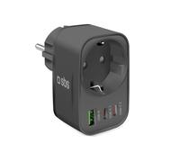 SBS Alimentatore Multi-Socket USB-C USB-A, Presa Schuko Passante MAX 3500W, Power Delivery (PD) 30W, Ricarica Rapida, Caricatore USBC e USBA, Caricabatterie per iPhone, Samsung e Tablet, Nero