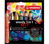 STABILO Matite colorate Woody 3 in 1 Arty punta larga Multi-funzione con temperino conf. 6 pz