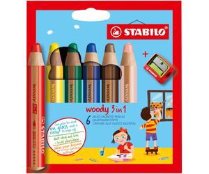 Multi-Talented Pencil - STABILO woody 3 in 1 - Pack of 6 - Assorted Colours with