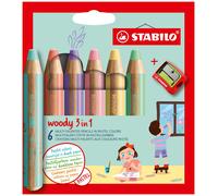 Matite colorate Stabilo Woody 3 in 1 punta larga conf. 6 colori Pastel assortiti